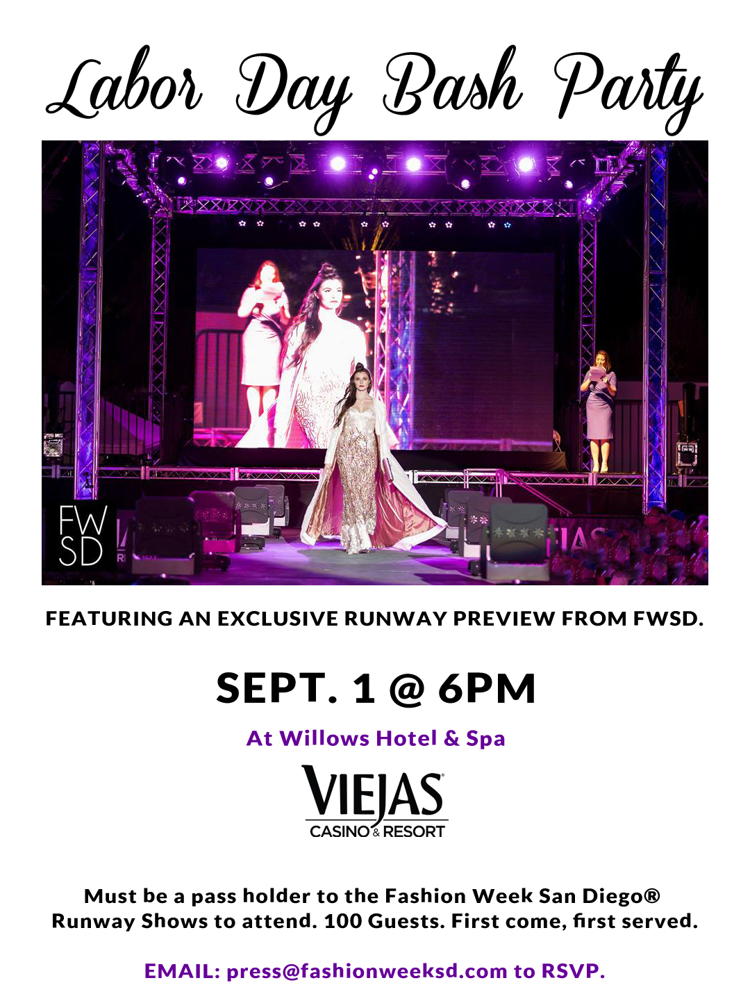 Labor Day Bash Party featuring an exclusive FWSD Runway Preview.